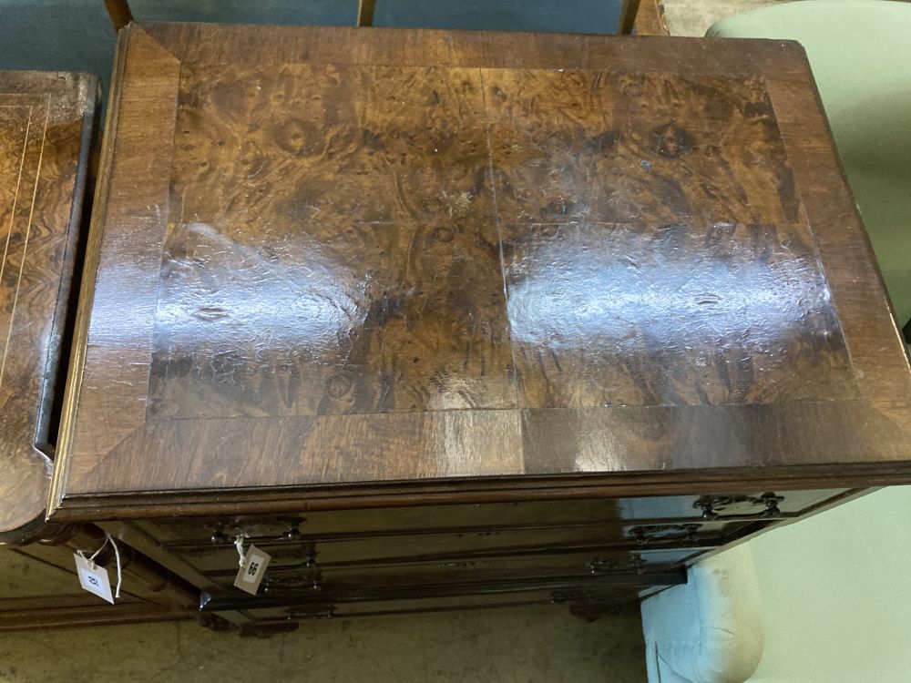 A Queen Anne Revival walnut four drawer chest, width 62cm, depth 42cm, height 100cm